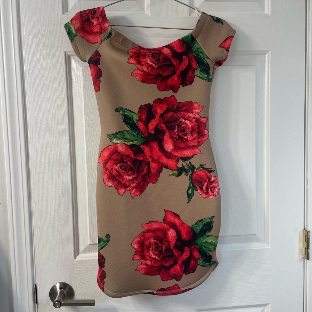 Timing Red and Tan Floral Dress